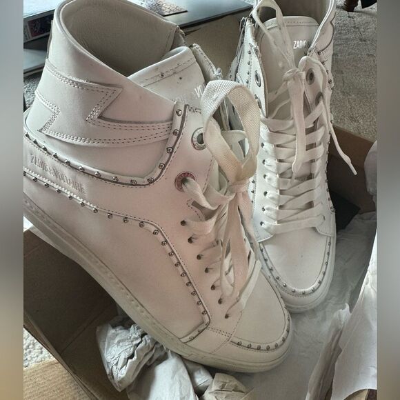 NIB Zadig & Voltaire high flash smooth high top sneakers silver studs 41 - Picture 11 of 12